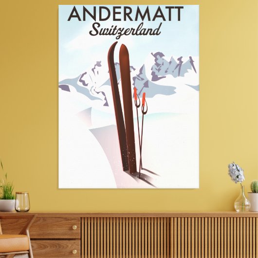Andermatt Zwitserland ski poster reisprint. Canvas Afdruk (Insitu (Woonkamer))