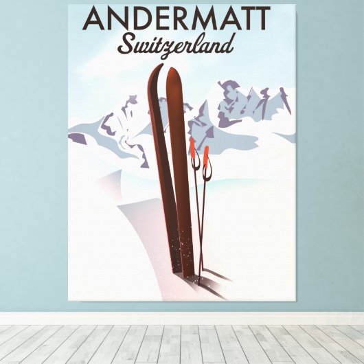 Andermatt Zwitserland ski poster reisprint. Canvas Afdruk (Insitu (Houten vloer))