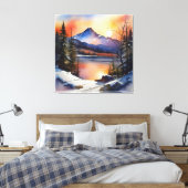 Anders Artistry* Zonsopgang over Lake & Mountains* Canvas Afdruk (Insitu (Slaapkamer))