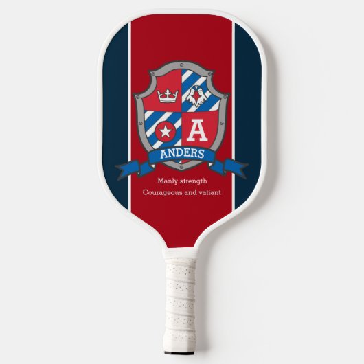 Anders letter A betekent rode blauwe knight crest Pickleball Paddle (Achterkant)