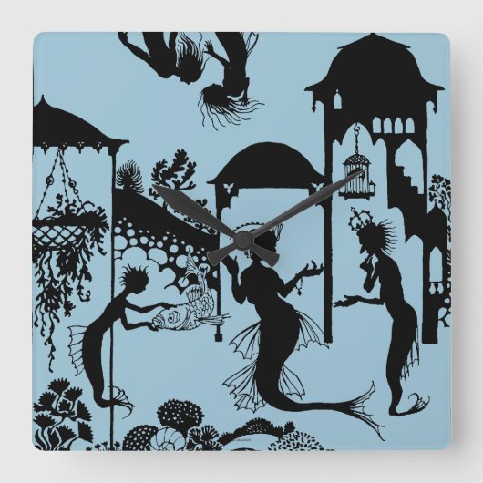Andersen: Little Mermaid Silhouette Vierkante Klok (Voorkant)