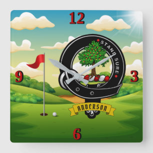 Anderson Clan Badge Golf Carré Horloge murale