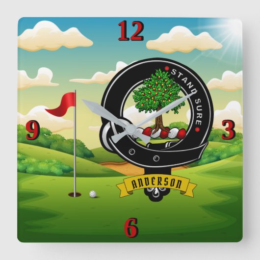 Anderson Clan Badge Golf Carré Horloge murale (Recto)