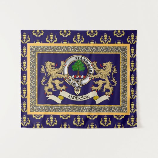 Anderson Clan Badge Personalized Blue Wandkleed (Voorkant (horizontaal))