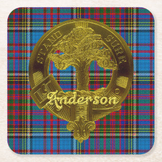 Anderson Clan Tartan & Emblem Vierkante Kartonnen Onderzetter