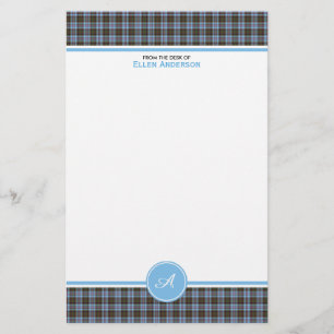 Anderson Family Tartan Light Blue Pset Monogram Briefpapier