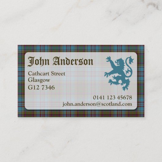 Anderson Tartan Carte de visite (Devant)
