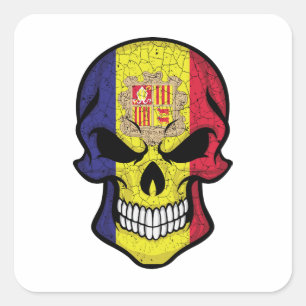 Andorra glimlende schedelvlag vierkante sticker