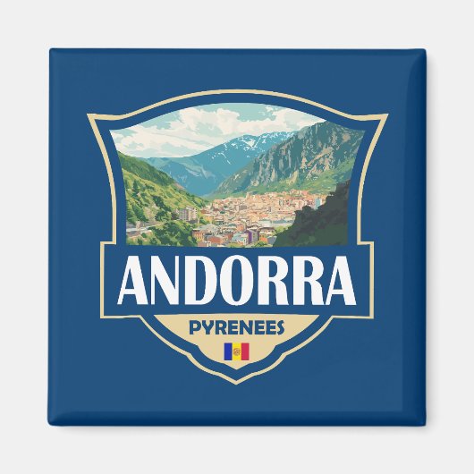 Andorra Illustratie Retro Badge Magneet (Voorkant)