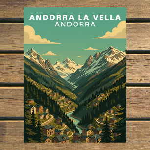 Andorra la Vella, Andorra Retro Alpen Dorp Briefkaart