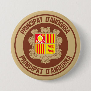 Andorra Round Emblem Ronde Button 7,6 Cm