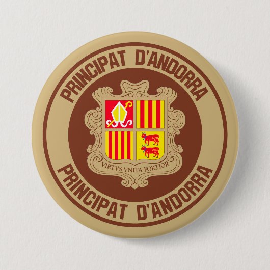 Andorra Round Emblem Ronde Button 7,6 Cm (Voorkant)