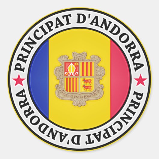 Andorra Round Emblem Ronde Sticker (Voorkant)