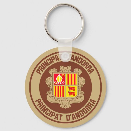 Andorra Round Emblem Sleutelhanger (Voorkant)