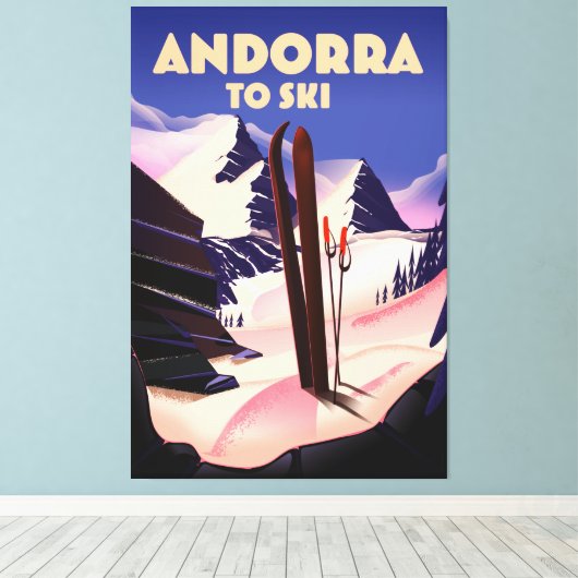 Andorra ski-poster. canvas afdruk (Insitu (Houten vloer))