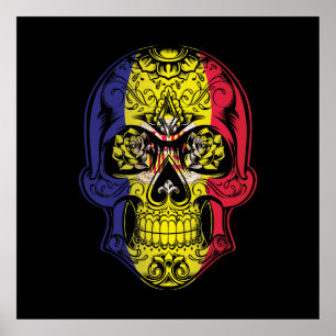 Andorra Skull en Rozen vlag Poster