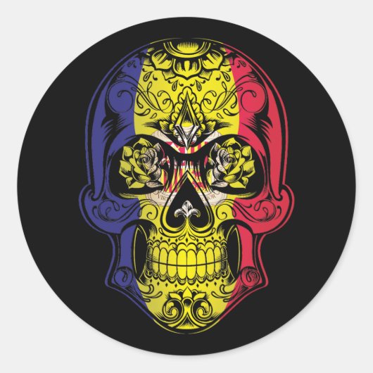 Andorra Skull en Rozen vlag Ronde Sticker (Voorkant)