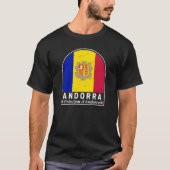 Andorra vlag Embleem met drukcabine T-shirt (Voorkant)