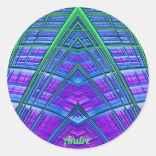 ANDRE ~ Cool! Groen Paars Blauw Geometrisch ~ Ronde Sticker