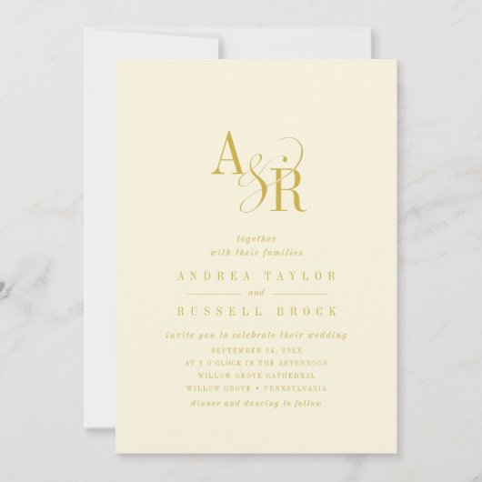 ANDREA Butter Yellow QR Code Elegant Wedding Kaart (Voorkant)