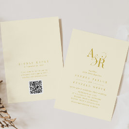 ANDREA Butter Yellow QR Code Elegant Wedding Kaart