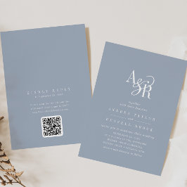 ANDREA Dusty Blue QR Code Classic Elegant Wedding Kaart
