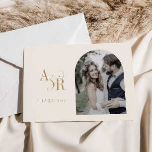 ANDREA Flat Minimal Gold Cream Boho Fotobruiloft Bedankkaart