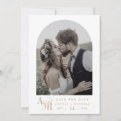 ANDREA Gold White Minimalist Boho Initialen Weddin Save The Date (Voorkant)