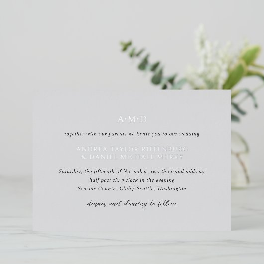 Andrea Gray Elegant Wedding Folie Uitnodiging (Staand Voorkant)