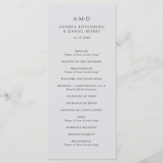 Andrea Gray Elegant Wedding Programma (Voorkant)