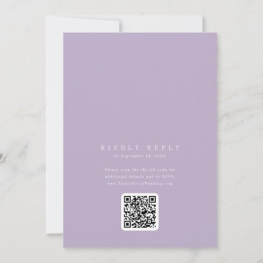 ANDREA Lavender QR Code Classic Elegant Wedding Kaart (Achterkant)