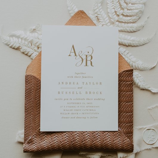 ANDREA Minimal Gold Elegant Formal Classic Wedding Kaart