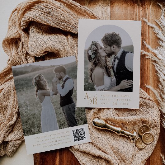 ANDREA Modern Gold Cream Minimal Simple Wedding Save The Date