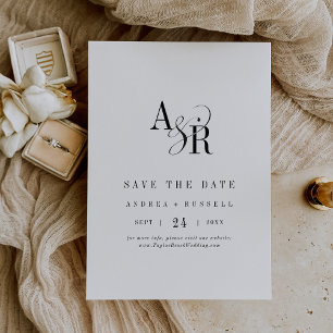ANDREA Monogram Eenvoudig Modern Wit Zwart Trouwen Save The Date