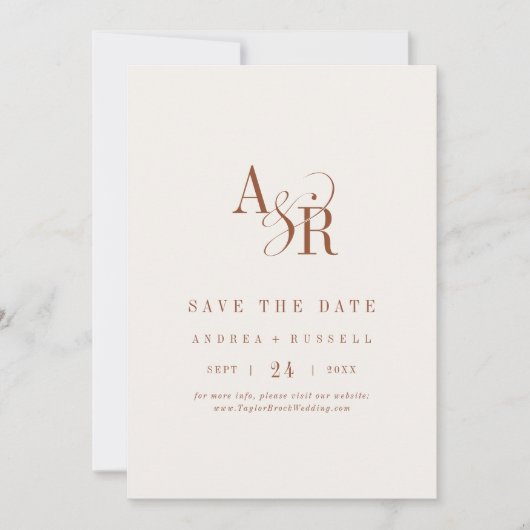 ANDREA Monogram Simple Boho Cream Minimal Wedding Save The Date (Voorkant)