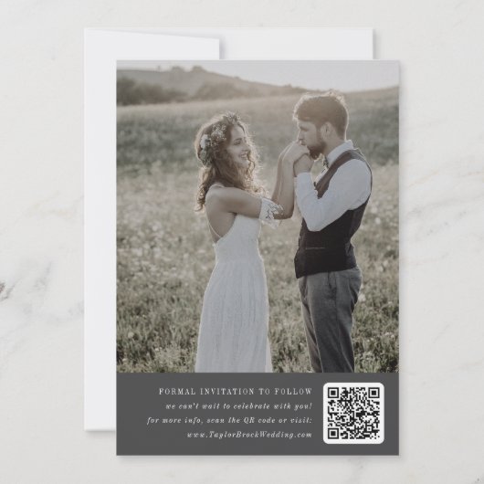 ANDREA Moody Klassiek Grijs Donkere Academie Trouw Save The Date (Achterkant)