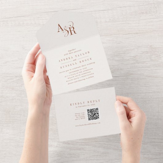 ANDREA QR Code Boho Crème Eenvoudige Minimale Trou All In One Uitnodiging (Afscheurbaar)