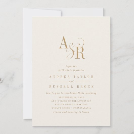 ANDREA QR Code  Gold Cream Modern Wedding Kaart (Voorkant)