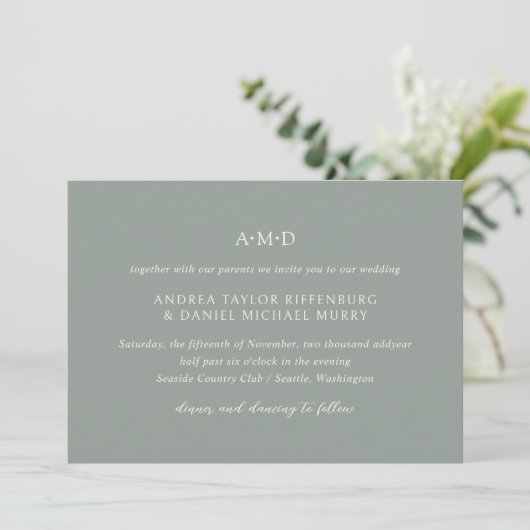 Andrea Sage Green Elegant Wedding Kaart (Staand voorkant)