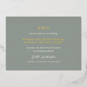 Andrea Sage Green Elegant Wedding Save The Date Folie Uitnodiging