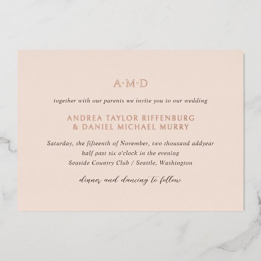 Andrea Tan Elegant Wedding Folie Uitnodiging (Voorkant)