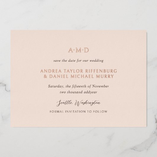 Andrea Tan Elegant Wedding Save The Date Folie Uitnodiging (Voorkant)