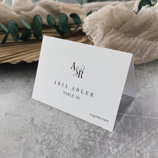 ANDREA Wit Zwart Minimal Wedding Place Cards Kaart