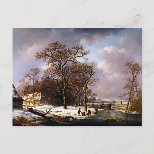 Andreas Schelfhout Winter Landschap Briefkaart (Voorkant)