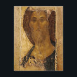 Andrei Rublev Savior CC0327 Carte postale<br><div class="desc">Le Sauveur a été trouvé en 1919 dans un hangar à bois à Zvenigorod,  près de Moscou. Une fois,  il faisait partie d'une Deisius (une composition avec le Christ au centre) avec 7 figures. L'icône inspire confiance et espoir et porte le principe du Bien.</div>