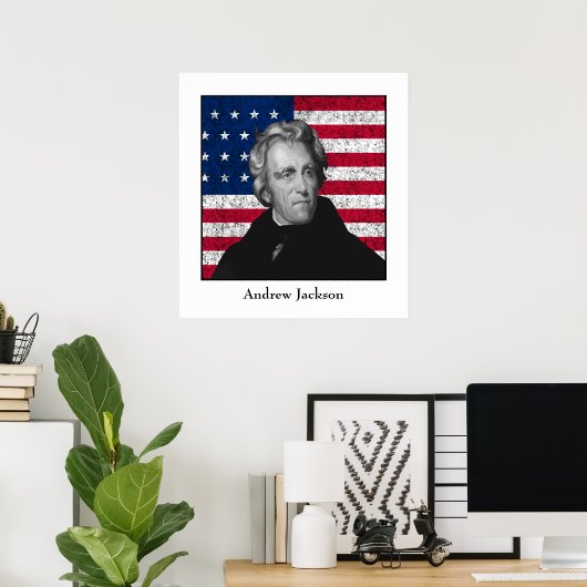 Andrew Jackson en de Amerikaanse vlag Poster (Thuiskantoor)