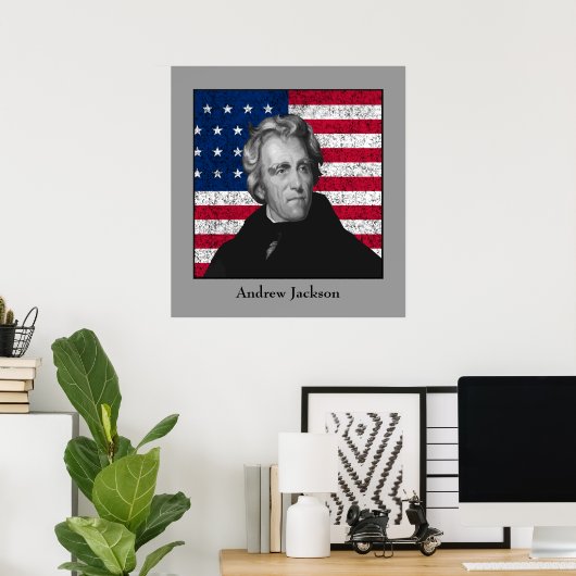 Andrew Jackson en de Amerikaanse vlag Poster (Thuiskantoor)