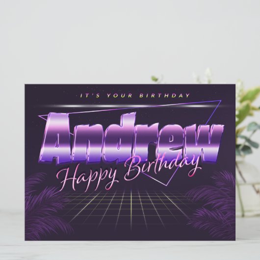 Andrew Nom prénom carte rétro lilas Anniversaire (Debout devant)