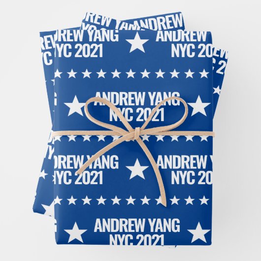 Andrew Yang NYC 2021 White Stars Pattern Blue Inpakpapier Vel (In situ)