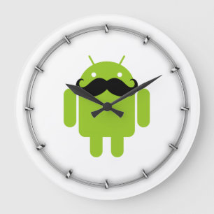 Android Robot Black Mustache Graphic Grote Klok